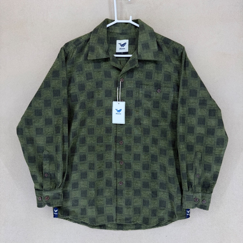 Yiume Mens‎ Green Checkered Long Sleeve Flannel Button Up Shirt Size S